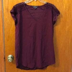 Express V-Neck silk Maroon Dress shirt